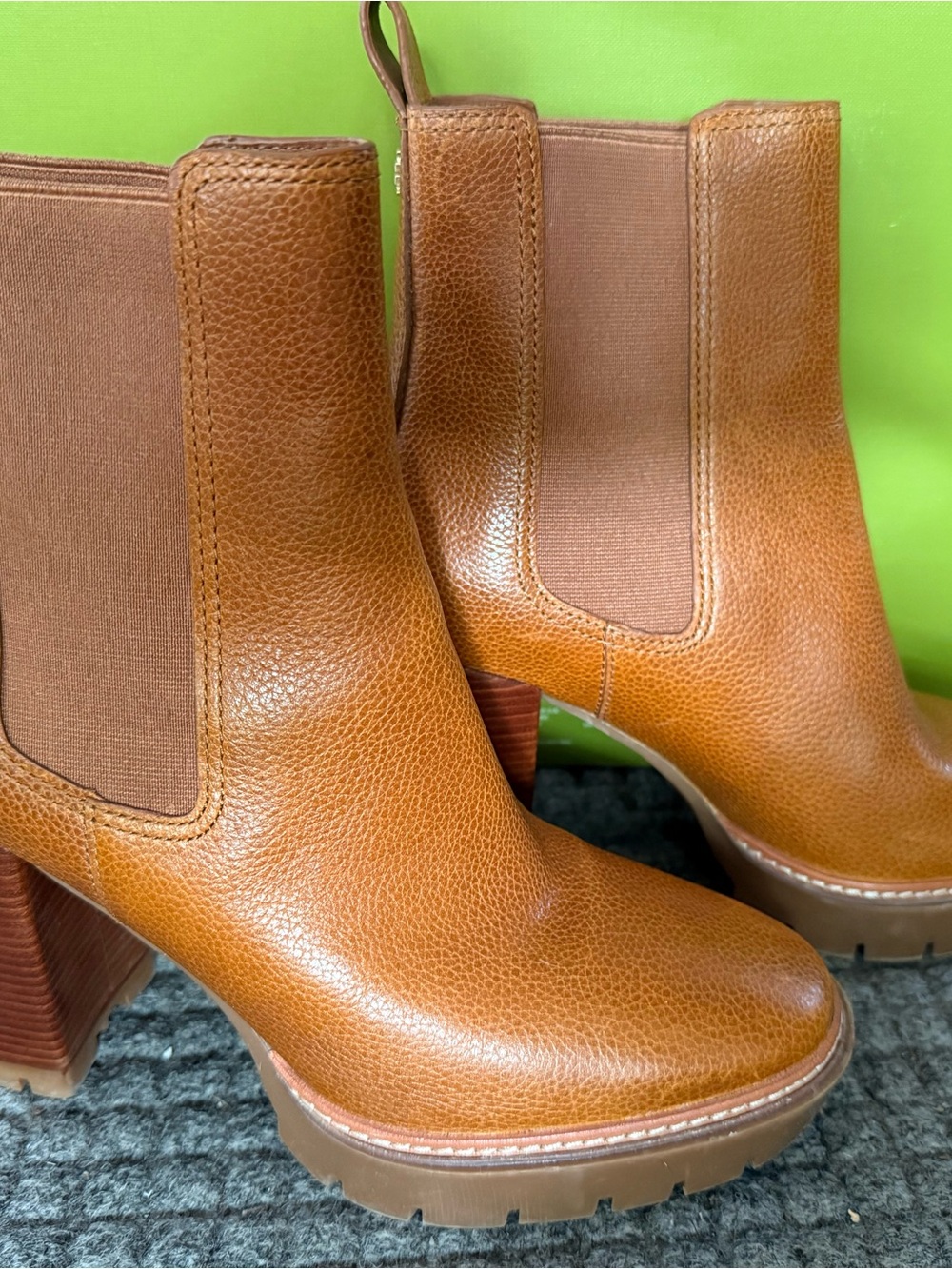 Tory Burch Chestnut Tan Leather Chelsea Block Heel Boots - Picture 9 of 12